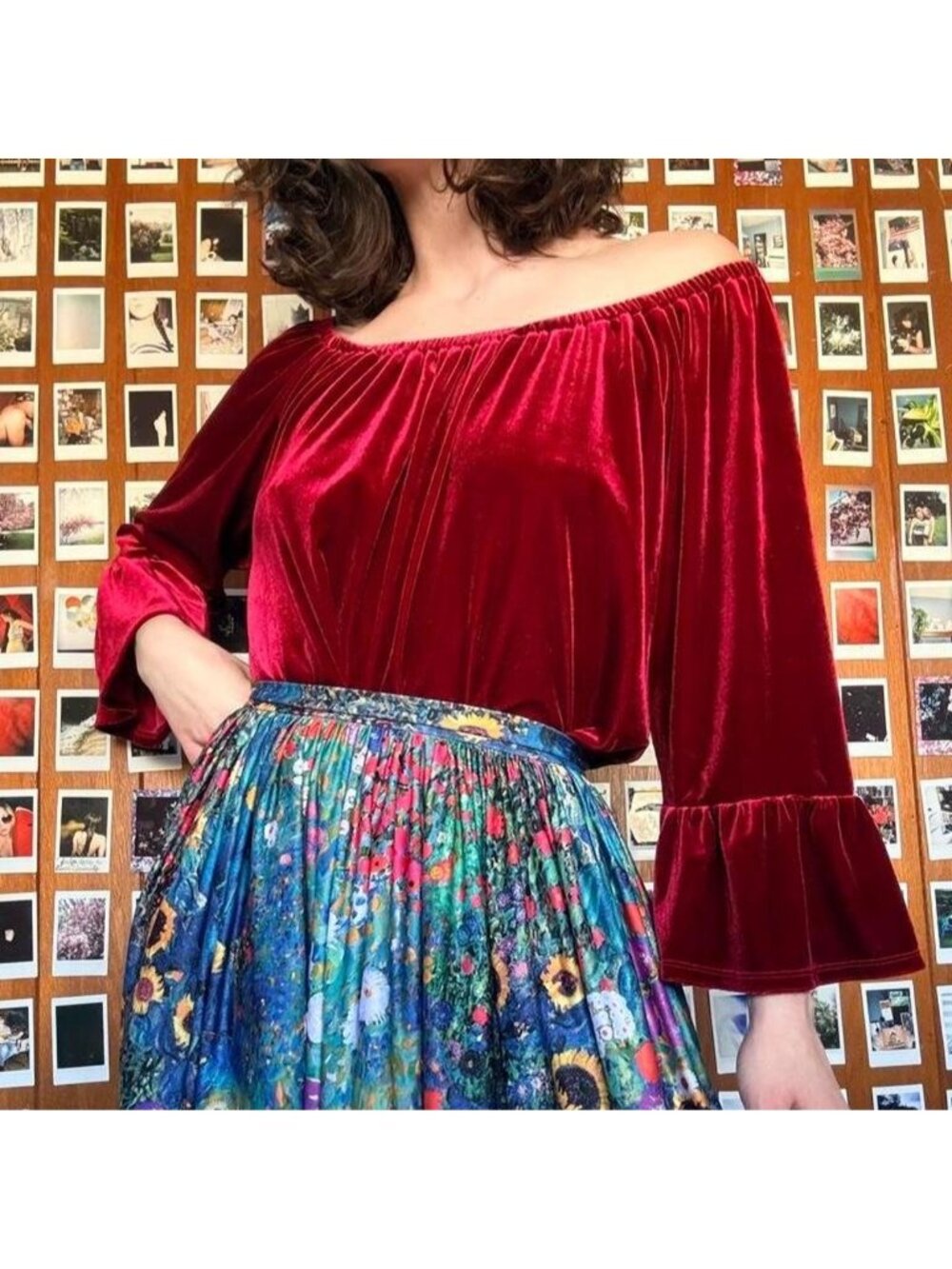Red Velvet Ruffle Top - Picture 1 of 7